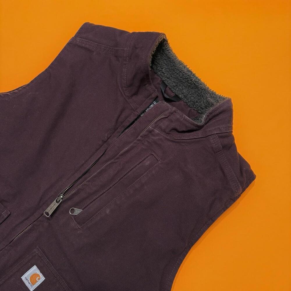Carhartt Duck Canvas Burgundy Sherpa Lined Vest Womens Size XL  16-18 OV4277-W